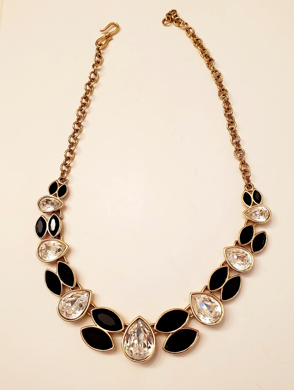 MONET Gold-Tone Black & Swarovski Crystal Teardrop Statement Necklace, 1980's